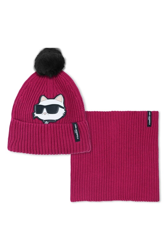 Karl Lagerfeld czapka i komin dziecięcy aplikacja różowy Z31011.56.58