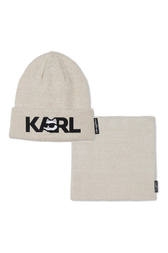Karl Lagerfeld czapka i komin dziecięcy bawełniany aplikacja beżowy Z31013.50.56