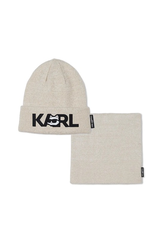 Karl Lagerfeld czapka i komin dziecięcy bawełniany aplikacja beżowy Z31013.56.58