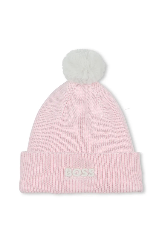BOSS czapka bawełniana dziecięca aplikacja różowy J52718