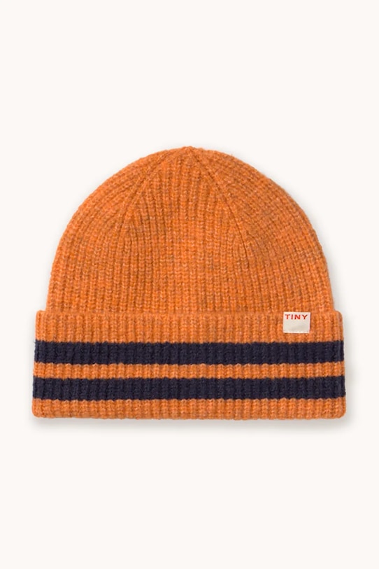 Tinycottons czapka STRIPES BEANIE z dodatkiem wełny pomarańczowy AW25.110