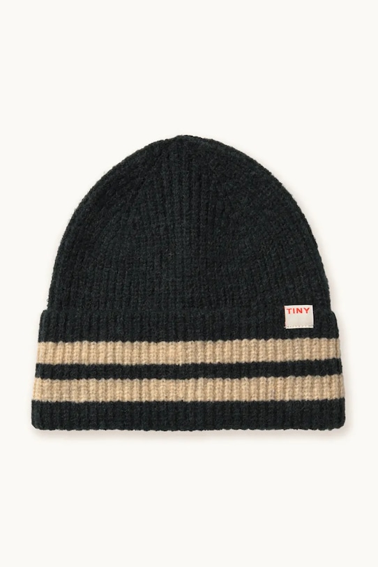 Tinycottons czapka STRIPES BEANIE z dodatkiem wełny zielony AW25.110