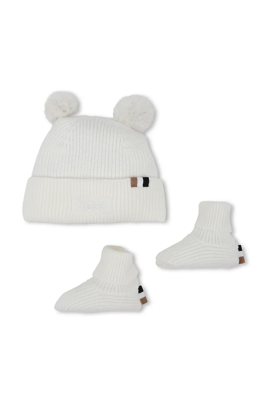 BOSS czapka i kapcie niemowlęce pozostałe biały J52599