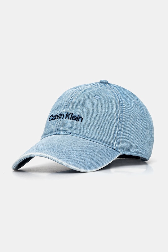 Βαμβακερό καπέλο του μπέιζμπολ Calvin Klein απλικέ μπλε LV04G5068G