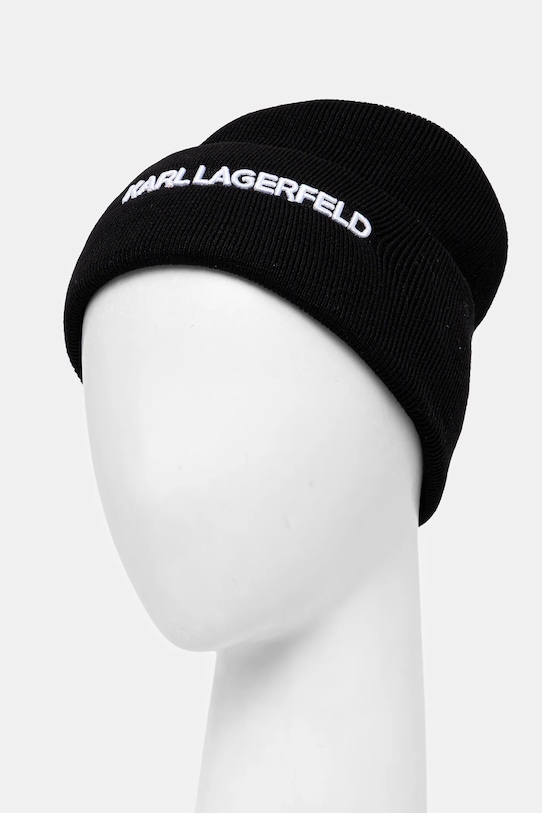 Karl Lagerfeld czapka z domieszką wełny K/ESSENTIAL A3M33159 czarny AW25