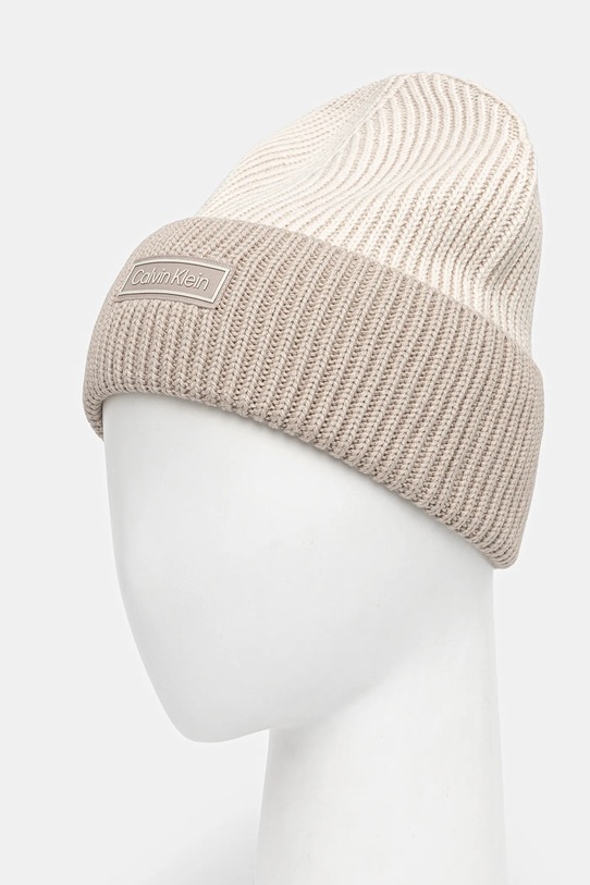 Vlněná čepice Calvin Klein LV04D8029G béžová AW25