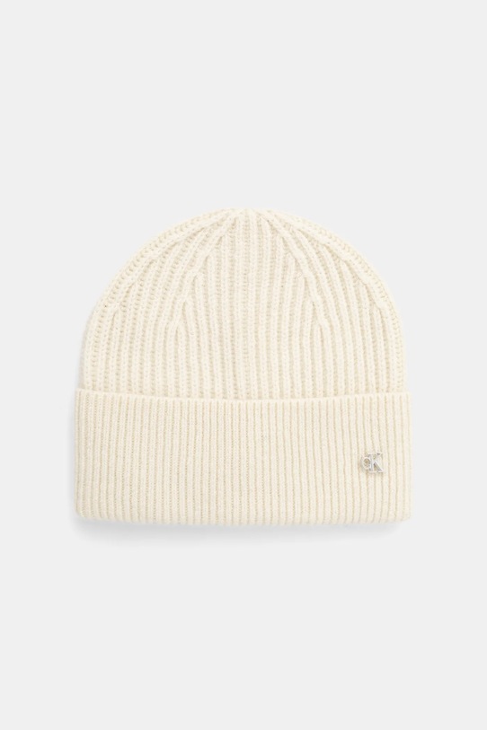 Calvin Klein czapka wełniana gruba beżowy LV04D8032G