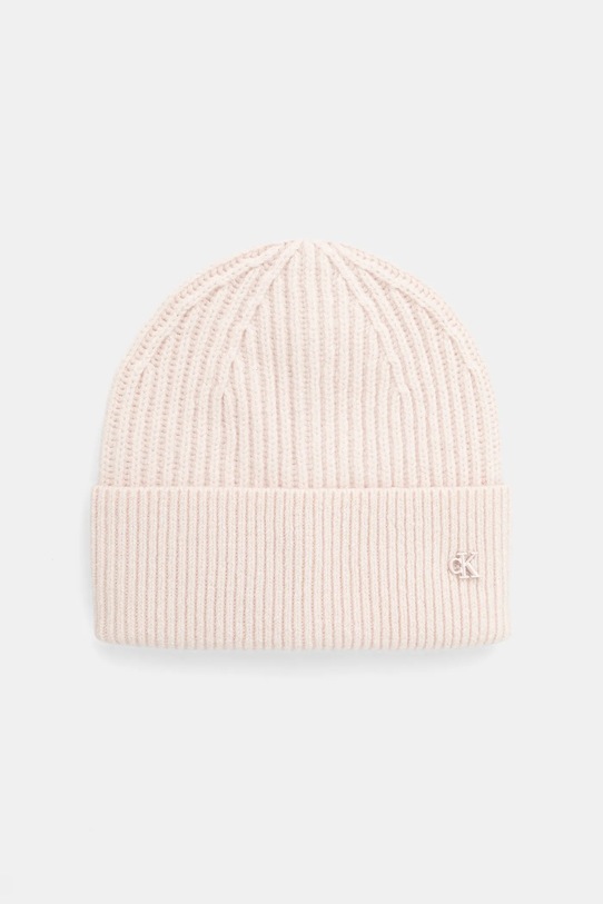 Vlněná čepice Calvin Klein hrubá růžová LV04D8032G