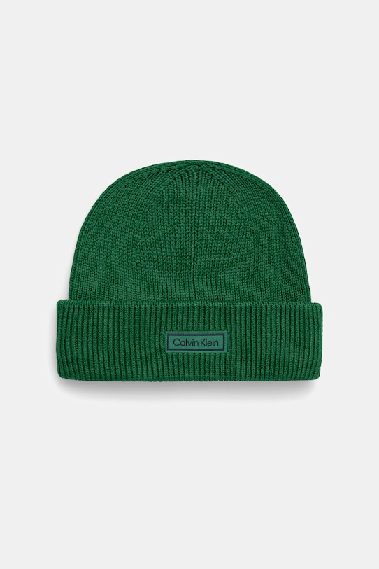 Calvin Klein czapka z dodatkiem wełny wełna zielony LV04D8058G