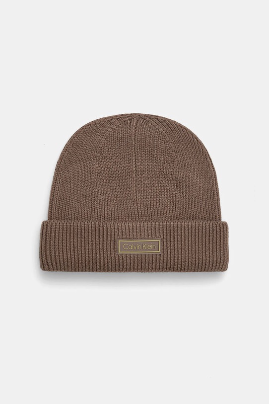 Calvin Klein czapka z dodatkiem wełny wełna brązowy LV04D8058G