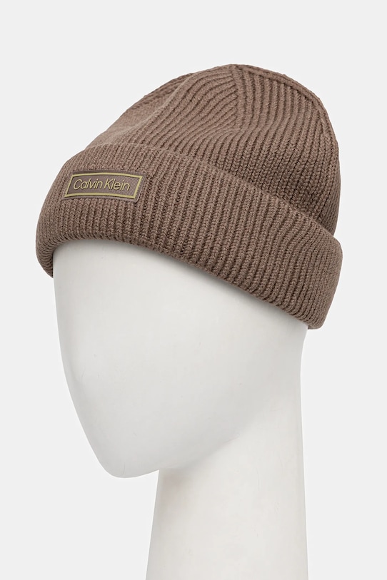 Calvin Klein czapka z dodatkiem wełny LV04D8058G brązowy AW25