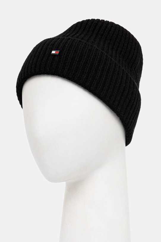 Kašmírová čiapka Tommy Hilfiger AM0AM13586 čierna AW25