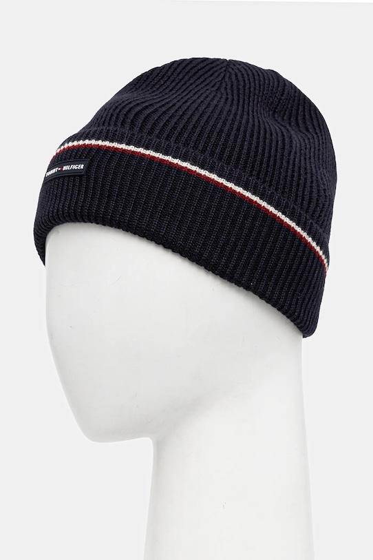 Čepice s příměsí vlny Tommy Hilfiger AM0AM13587 námořnická modř AW25