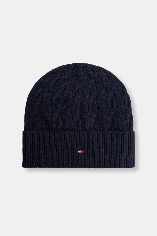 Čiapka s prímesou vlny Tommy Hilfiger tenká tmavomodrá AM0AM13588