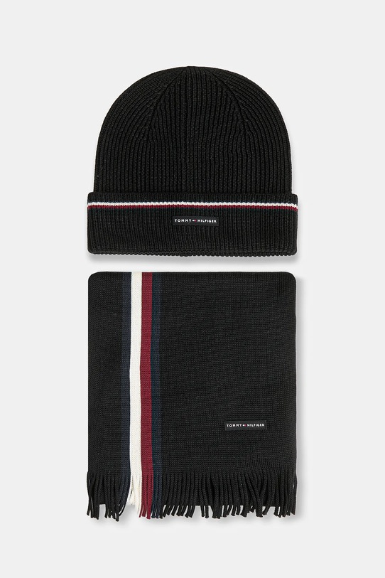 Tommy Hilfiger czapka i szalik z dodatkiem wełny średniej grubości czarny AM0AM13809