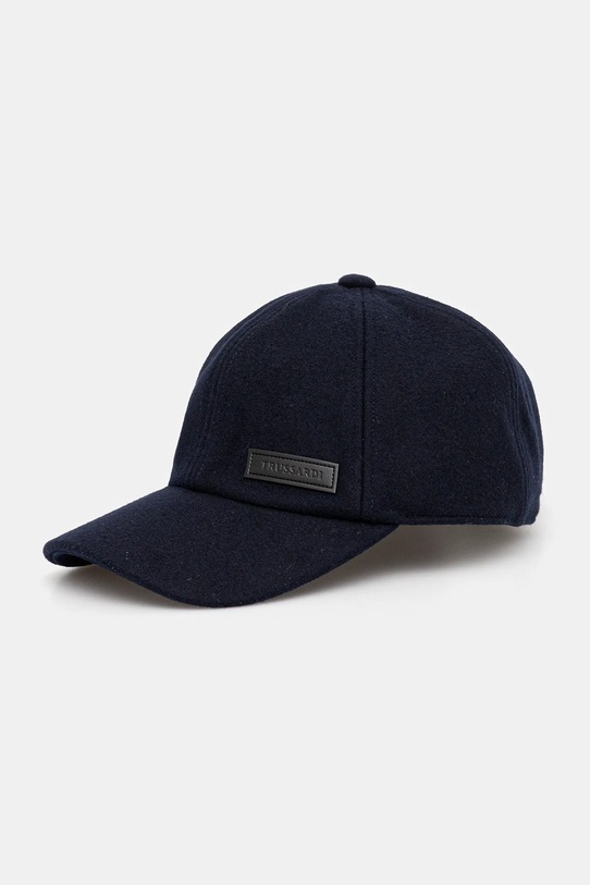 Trussardi czapka z daszkiem z wełną z dodatkiem wełny granatowy E001C000007N