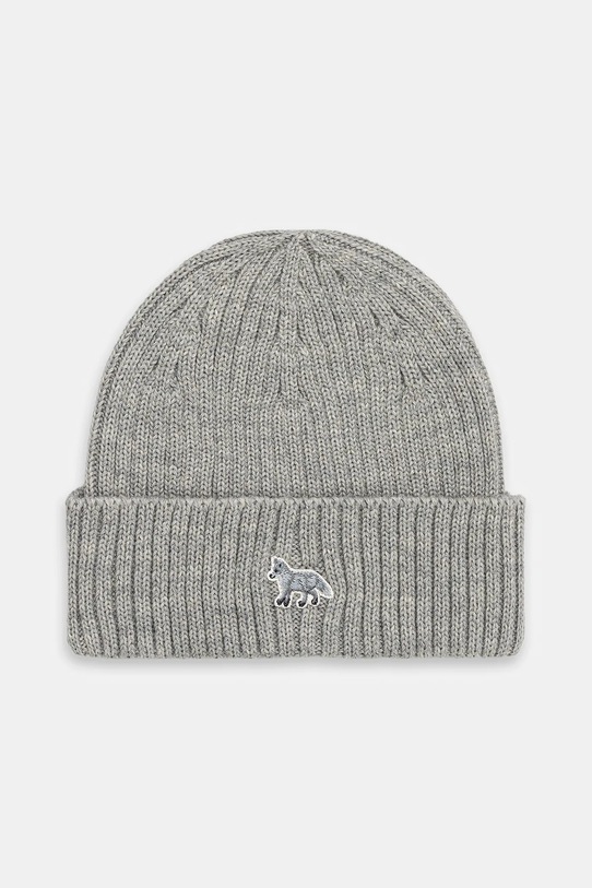 Maison Kitsuné czapka wełniana Baby Fox Beanie gładkie szary PW06102KT1022