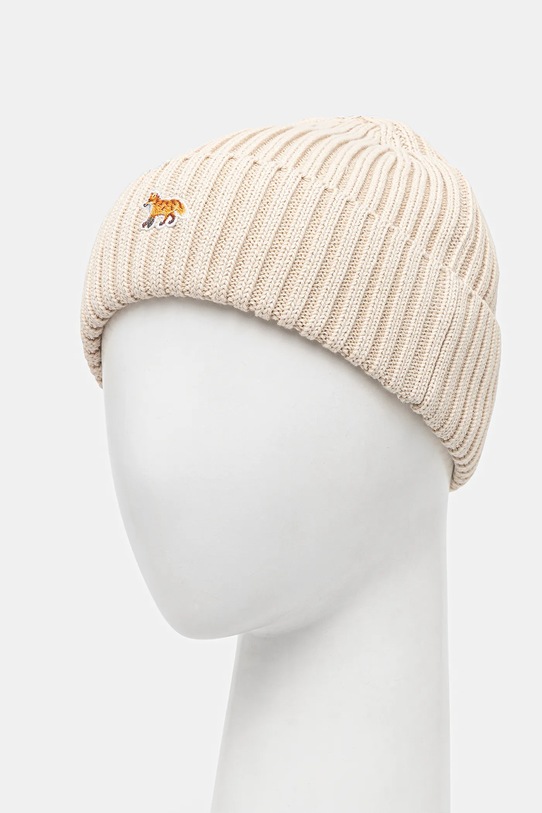 Бавовняна шапка Maison Kitsuné Baby Fox Beanie PW06103KT1140 бежевий AW25
