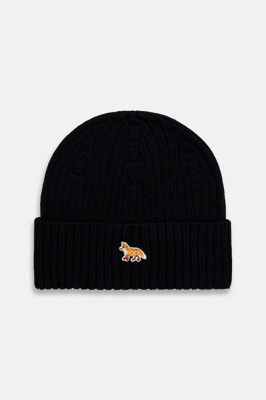 Bavlněná čepice Maison Kitsuné Baby Fox Beanie nášivka černá PW06103KT1140