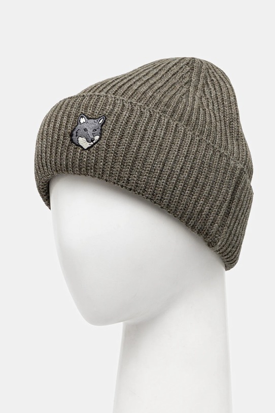 Vlnená čiapka Maison Kitsuné Fox Head Large Beanie PM06112KT1022 zelená AW25