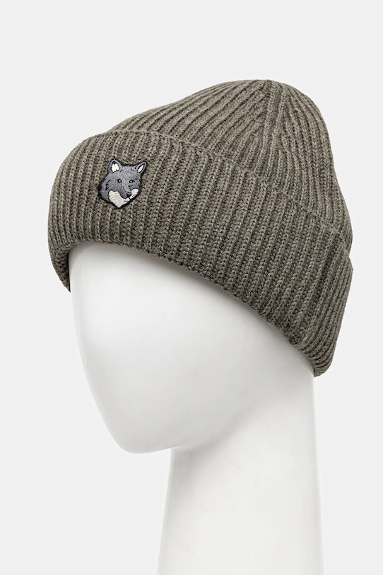 Вовняна шапка Maison Kitsuné Fox Head Large Beanie PM06112KT1022 зелений AW25