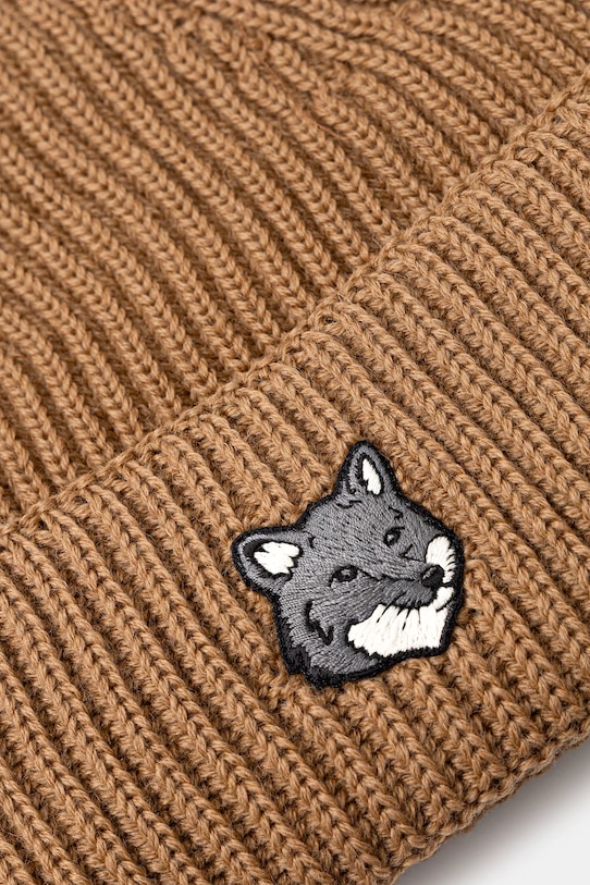 Accessori Maison Kitsuné berretto in lana Fox Head Large Beanie PM06112KT1022 marrone