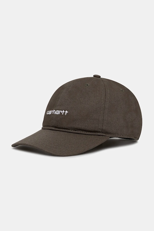 Pamučna kapa sa šiltom Carhartt WIP Canvas Script Cap bez uzorka zelena I028876.3CDXX