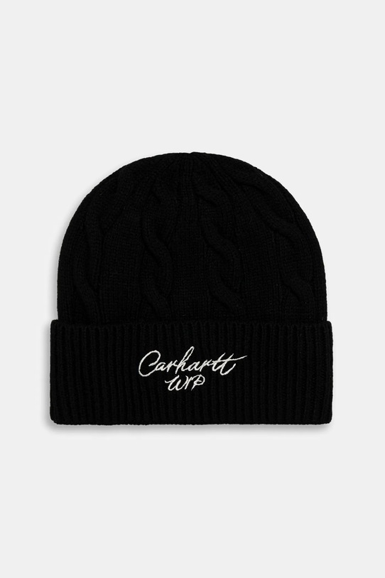 Carhartt WIP czapka z dodatkiem wełny Signature Cable Beanie średniej grubości czarny I035464.1T8XX