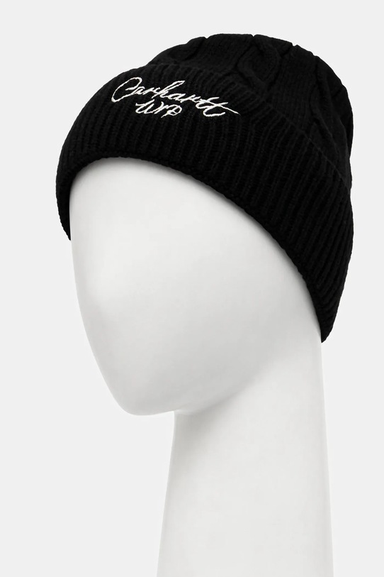 Carhartt WIP czapka z dodatkiem wełny Signature Cable Beanie I035464.1T8XX czarny AW25