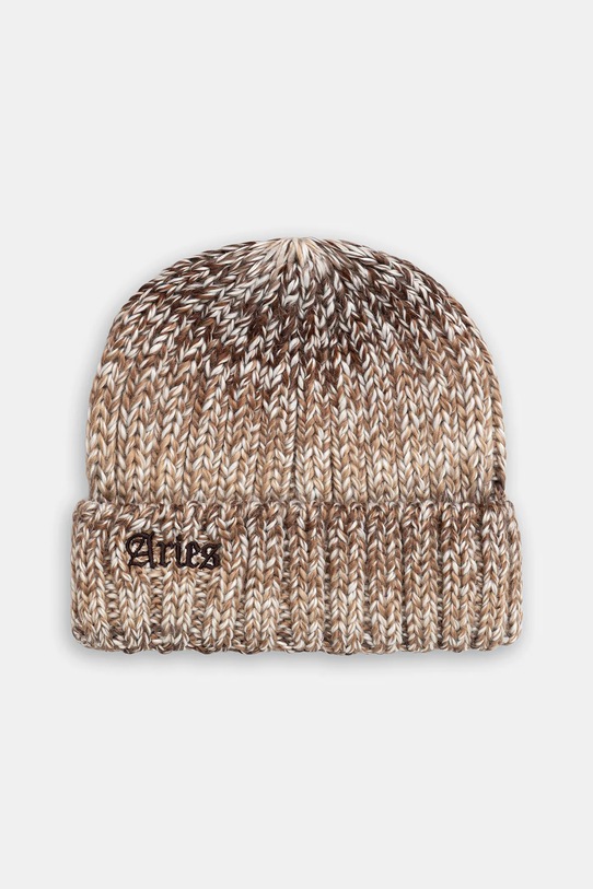 Aries czapka z dodatkiem wełny Rib Knit Space Dye gruba brązowy AR9001504