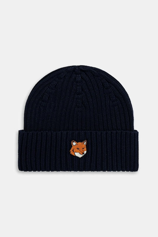 Maison Kitsuné cotton beanie Fox Head cotton navy PM06111KT1140