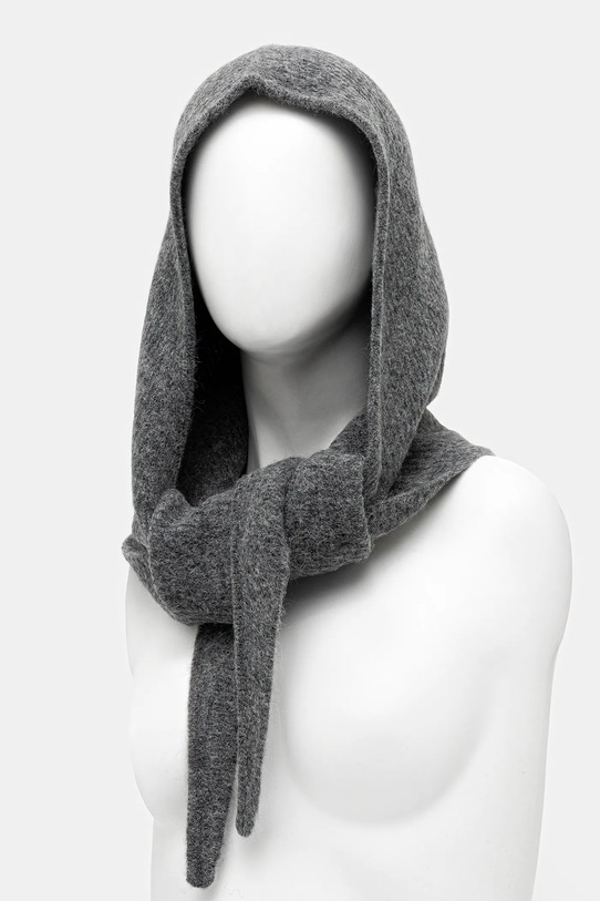 GANNI kaptur z dodatkiem wełny Soft Wool Balaclava A6475 szary AW25