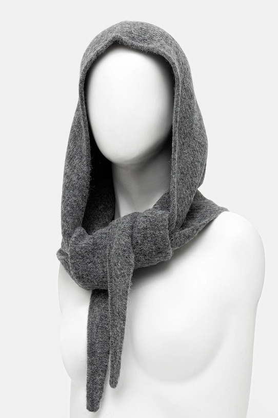 GANNI kaptur z dodatkiem wełny Soft Wool Balaclava A6475 szary AW25