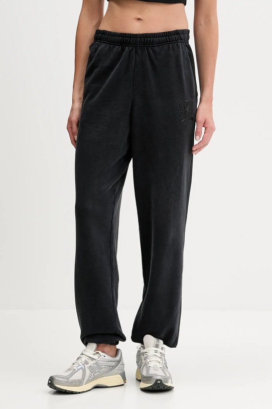 Βαμβακερό παντελόνι Tommy Jeans βαμβάκι μαύρο DW0DW21702