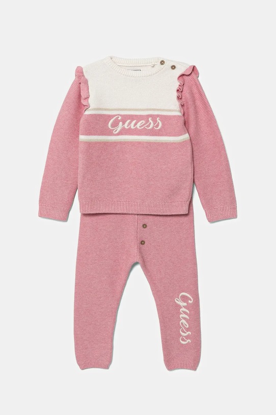 Guess komplet bawełniany niemowlęcy aplikacja różowy A5YG13.Z3FK1.9BYA