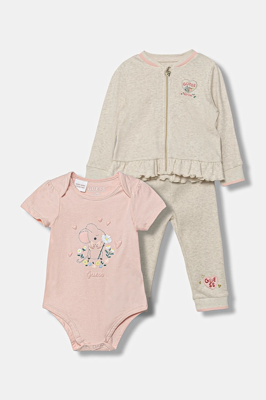 Guess komplet bawełniany niemowlęcy 3-pack nadruk różowy S5YG05.K6YW4.9BYA