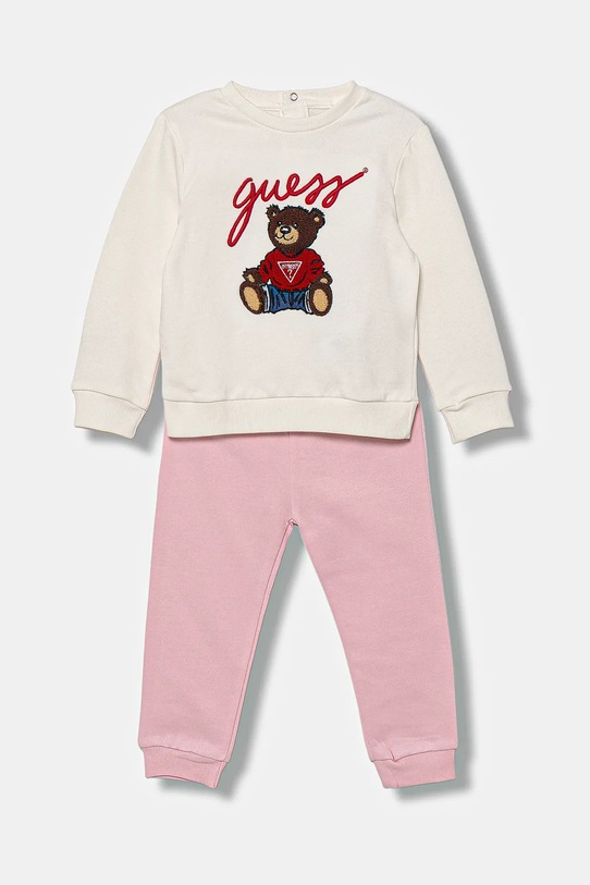 Guess dres bawełniany niemowlęcy aplikacja beżowy H5YI00.KAX74.G.9BYA