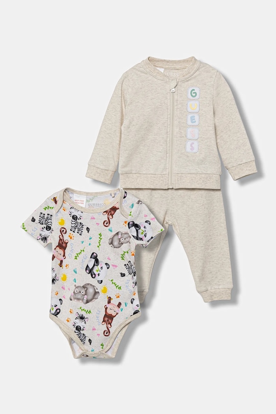 Guess komplet bawełniany niemowlęcy 3-pack wzorzyste beżowy H5YW15.KAE14.9BYA