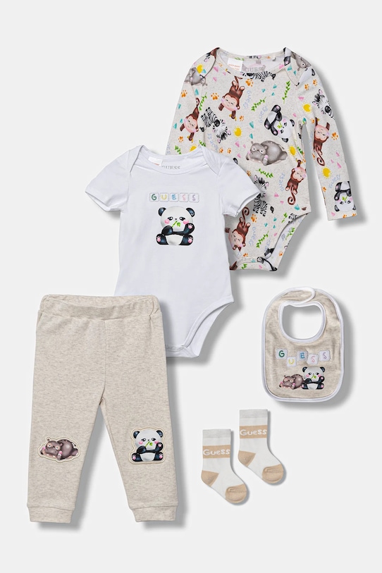 Guess komplet niemowlęcy 5-pack wzorzyste beżowy H5YW16.KAE14.9BYA