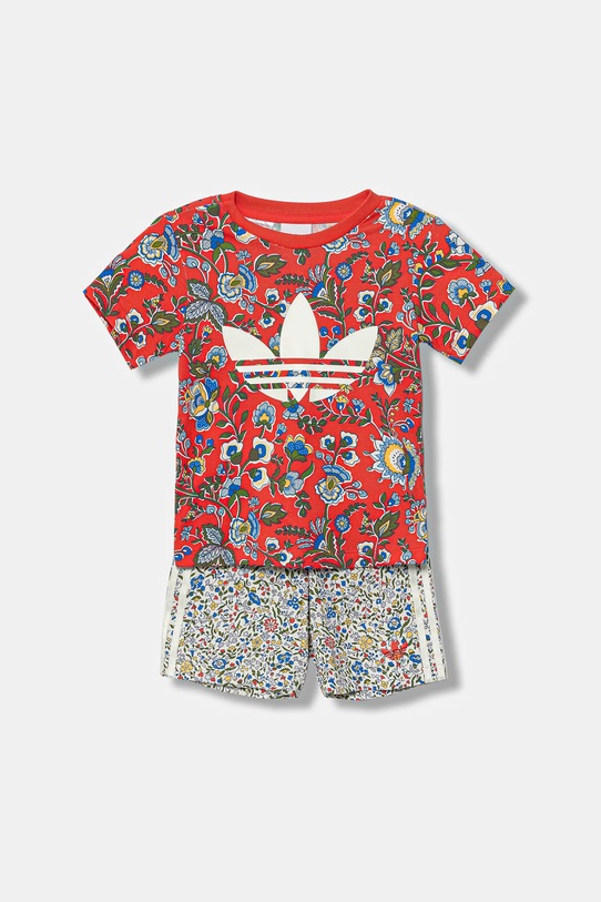 Detská bavlnená súprava adidas Originals potlač červená JY3016