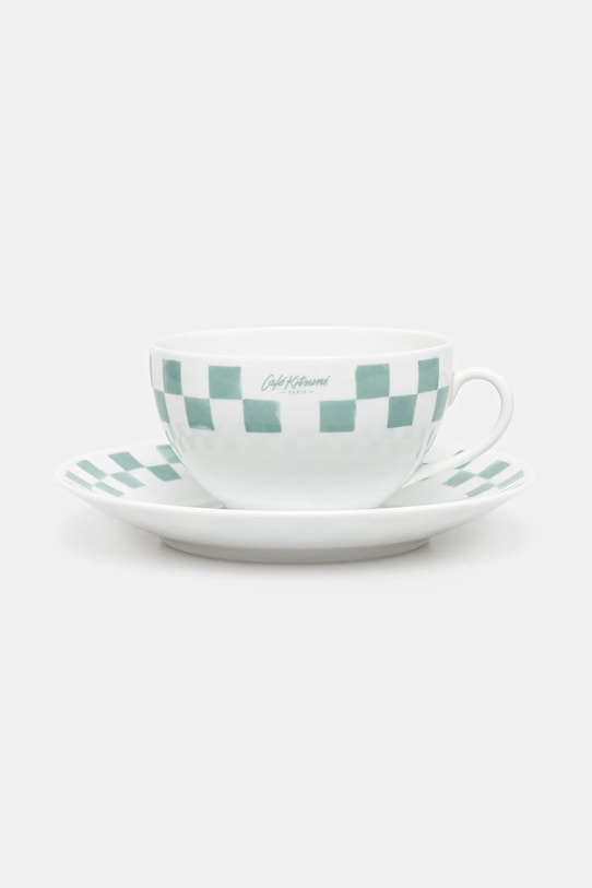 Šalica za kavu s tanjurićem Café Kitsuné Checkerboard Porcelain Cappuccino Cup And Saucer bijela PU08103O0010