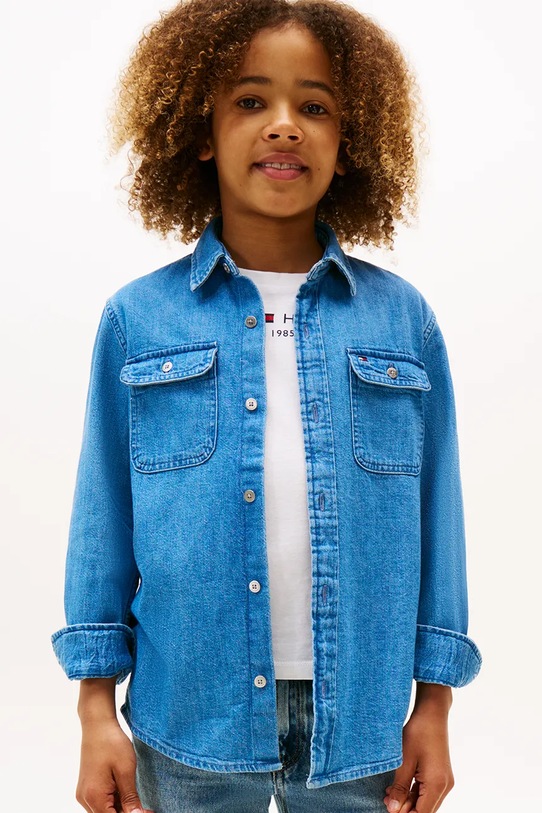 Tommy Hilfiger koszula jeansowa dziecięca bawełna niebieski KB0KB09688.9BYA