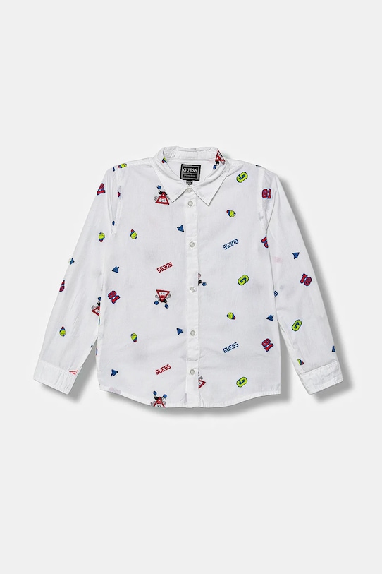 Детска памучна риза Guess памук бял N5YH00.WBHQ1.9BYA
