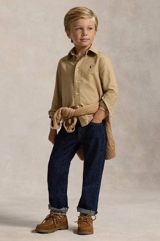 Παιδικό βαμβακερό πουκάμισο Polo Ralph Lauren μπεζ 322858909022