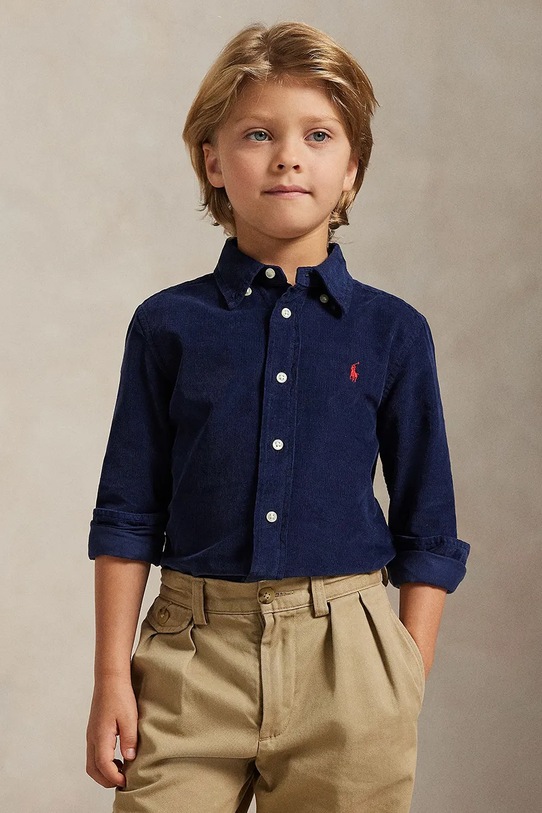 Παιδικό βαμβακερό πουκάμισο Polo Ralph Lauren μακρύ σκούρο μπλε 322878888500