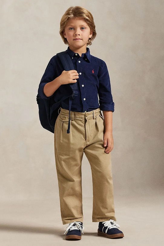 Παιδικό βαμβακερό πουκάμισο Polo Ralph Lauren σκούρο μπλε 322878888500