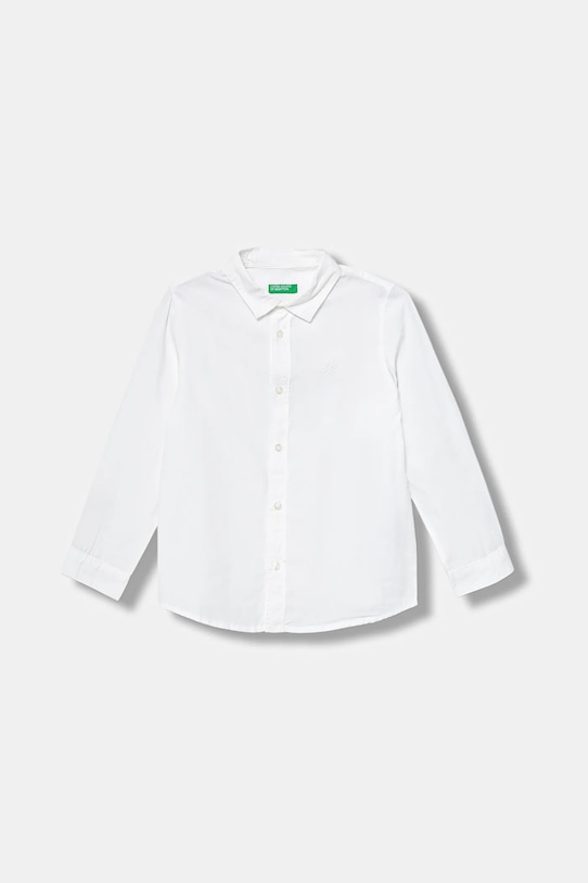 Παιδικό βαμβακερό πουκάμισο United Colors of Benetton μακρύ λευκό 54AZGQ00J.P.Reprop.9BYA