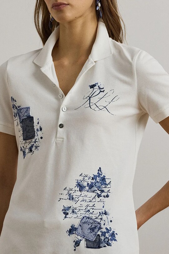 Bavlnené polo tričko Lauren Ralph Lauren biela 200971073