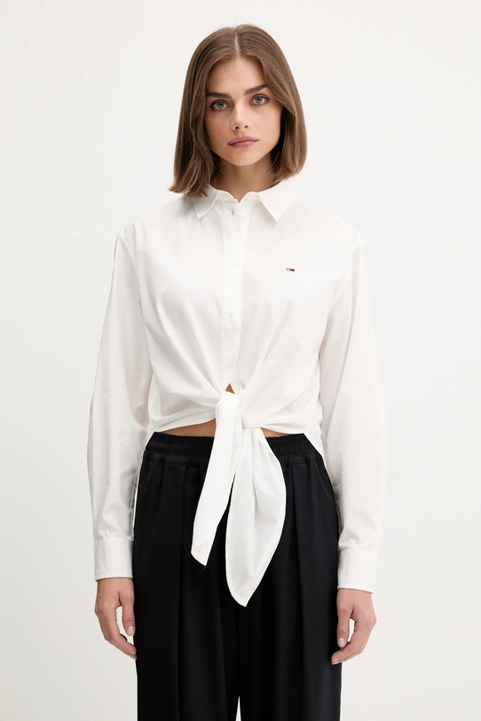 Памучна риза Tommy Jeans свободна бял DW0DW20990