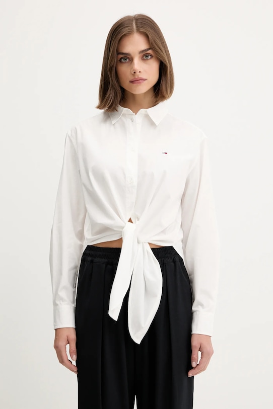 Tommy Jeans cămașă din bumbac lung alb DW0DW20990
